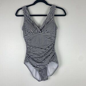 Miracle Women's One Piece Swimsuit Embrace Your Curves Size S Black White Stripe